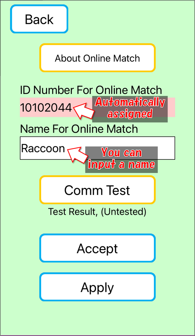 Identification Number(ID) And Name For Online Match